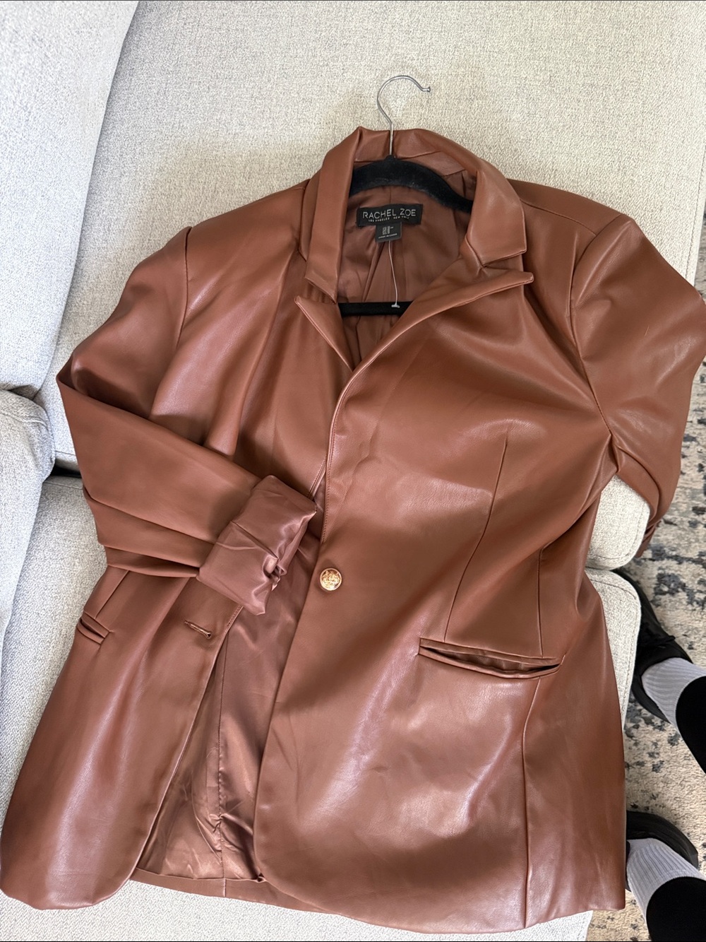 Rachel Zoe Warm Chestnut Faux Leather Blazer Jacket